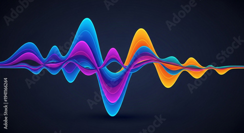 Vibrant sound wave graphic with blue purple and orange hues on dark background representing audio technology and digital music