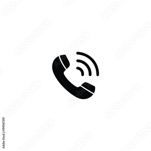 Solid fill of a black ringing phone with sound waves