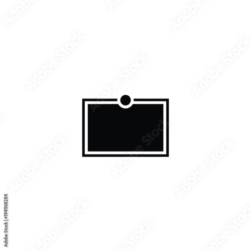 Solid fill of a bulletin board notice with a black rectangle and a small circle on