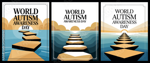 World Autism Awareness Day with Pathway and Bridge Illustration