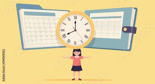 Girl Balancing Time and Schedules A Visual Metaphor for Time Management.