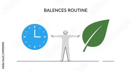 Illustration of a balanced routine with time person and nature.