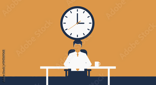 Illustration of a person working with a clock above their head.