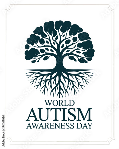 World Autism Awareness Day with Tree and Roots Illustration