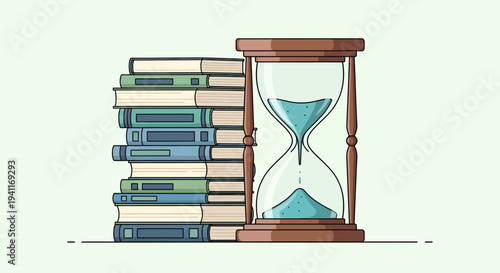 Stack of Books and Hourglass A Visual Representation of Time and Knowledge.