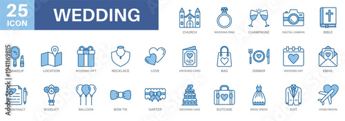 wedding icon set, wedding day, church,bible,wedding invitation, and wedding card. Simple vector symbols for strategy and development