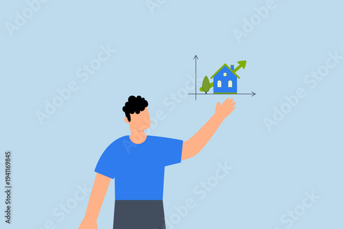House and property investment, Intelligent entrepreneur with knowledge in real estate showcasing chart of home prices