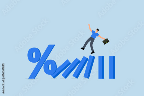 Interest rate and inflation percent impact economy, Percentage drop triggers chain reaction leading to businessman investor downfall