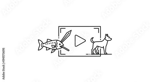 Engaging line art illustration showcasing marine and domestic animals interacting with a digital