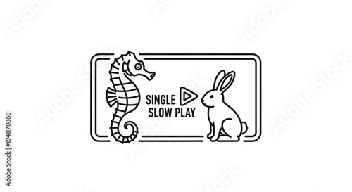 A captivating graphic illustrating seahorse and rabbit in a frame with play text concept
