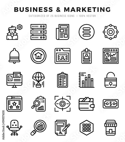 Set of Business & Marketing Icons. Simple line art style icons pack.