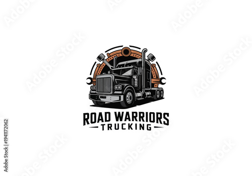 Truck Repair Service Log, Wrench and Gear Mechanic Logo, Semi Truck Garage Logo  vector design