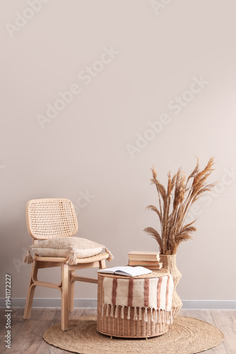 Chair, basket with books an...