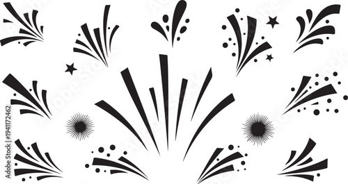 Fireworks Explosions in Black and White Silhouette Style Design