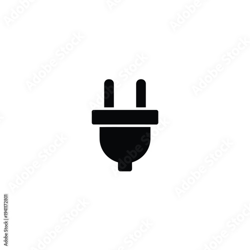 Solid fill of black power plug on white background electric plug