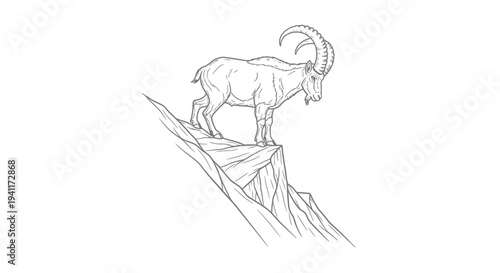 Majestic ibex standing firmly on a rugged mountain peak, embodying strength and wilderness in a