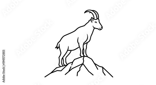 Agile mountain goat illustration standing atop a jagged peak, showcasing wilderness resilience