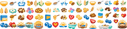 National Cereal Day Cute Breakfast Emoji Icon Set with Bowls Spoon Milk and Cereal Food Vector Collection