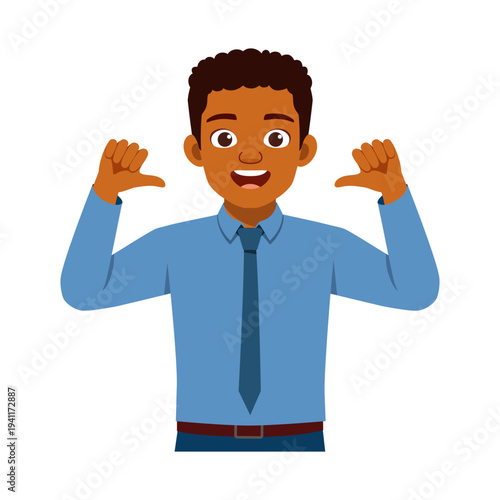 Happy African American man pointing at himself with thumbs smiling proudly enthusiastic expression