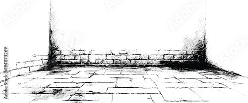 Old stone wall with bricks and stone floor in a corner of a room