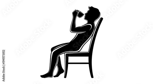 Stylized silhouette of a person unwinding with a drink in a calm, seated posture