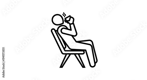 Minimalist line illustration of a relaxed person enjoying a hot beverage while comfortably seated