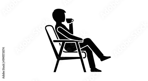 Silhouette of a person relaxing in a chair, enjoying a hot beverage, depicting a moment of calm
