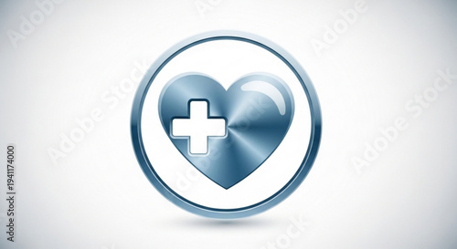 Blue heart with white cross in circle medical symbol for health care and wellness services