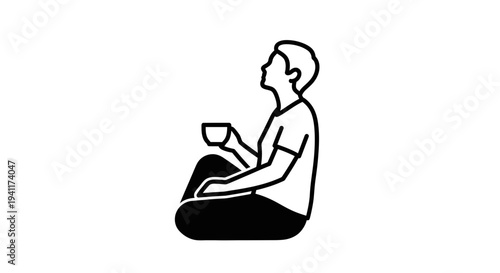 Minimalist line art illustration of a person enjoying a beverage in quiet contemplation