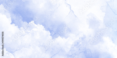Clouds and sky watercolor hand drawn vector illustration abstract blue winter watercolor background sky pattern with snow.