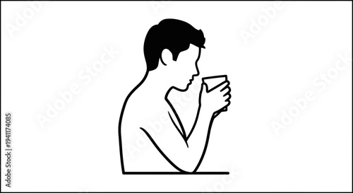 Profile outline of a person holding a mug, engaging senses with a beverage aroma