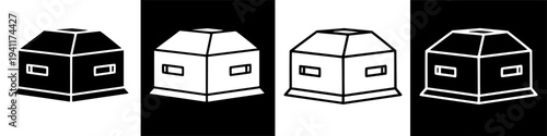 Four Stylized Coffin Illustrations in Black and White.