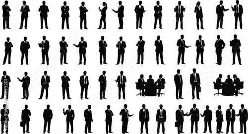Business people silhouettes, corporate posture illustration, professional teamwork vector, office meeting graphic design, workplace communication outline art