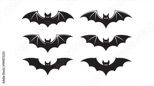 Bat icons collection representing nocturnal animal and Halloween theme symbols