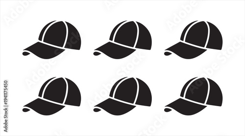 Baseball cap icons collection representing casual fashion and sports headwear