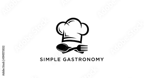 Elegant monochrome culinary insignia featuring chef's toque and dining utensils perfect for food