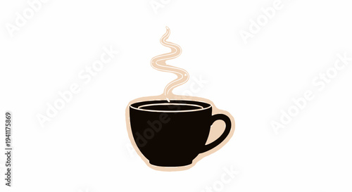 Minimalist hot coffee cup illustration with rising steam for cozy beverage concepts and graphic