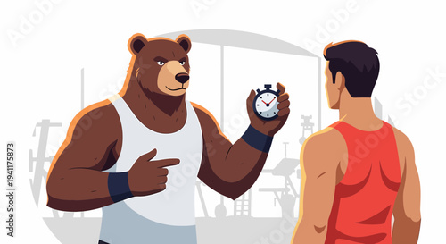 Athletic Training Session With Bear Coach and Stopwatch Timing