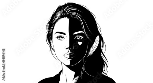 Striking monochrome portrait illustrating duality and strength through contrasting light and shadow