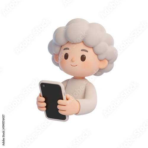 [Transparent Background PNG]3D Illustration of Elderly Person Using Smartphone