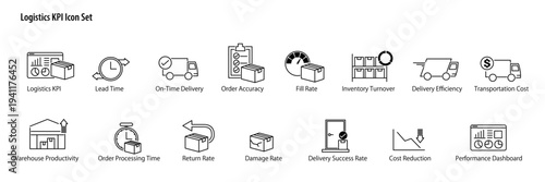 Logistics KPI Icon Set. / 物流KPIのシンプルなベクターアイコンセット。