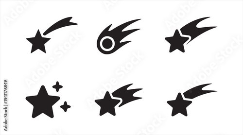 Minimal falling star symbol set isolated on background for cosmic and space concept