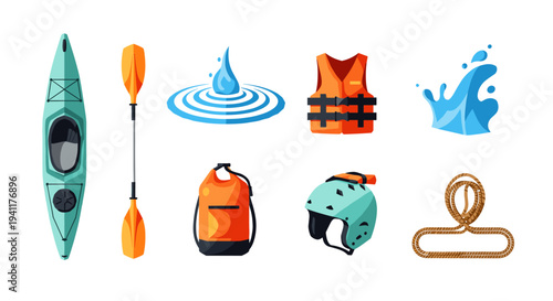 Colorful outdoor adventure gear for kayaking safety and fun