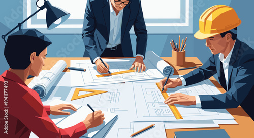 Collaborative teamwork in modern architecture office with engineers and architects