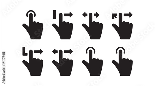 Minimal hand touch symbol set isolated on background for user interface design