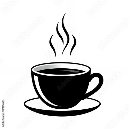 coffee cup steaming on saucer illustration, hot beverage icon