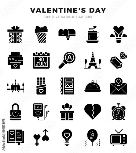 Valentine'S Day Glyph icons. Vector Glyph illustration.