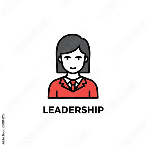 Illustration of a woman in a red shirt representing leadership.
