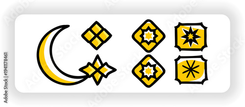 Vector illustration of a yellow danger warning sign symbol set with star shape design icons