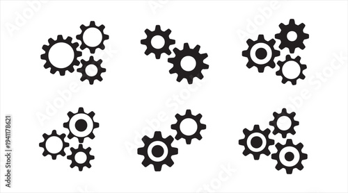 Minimal cogwheel symbol set isolated on background for automation and technology design